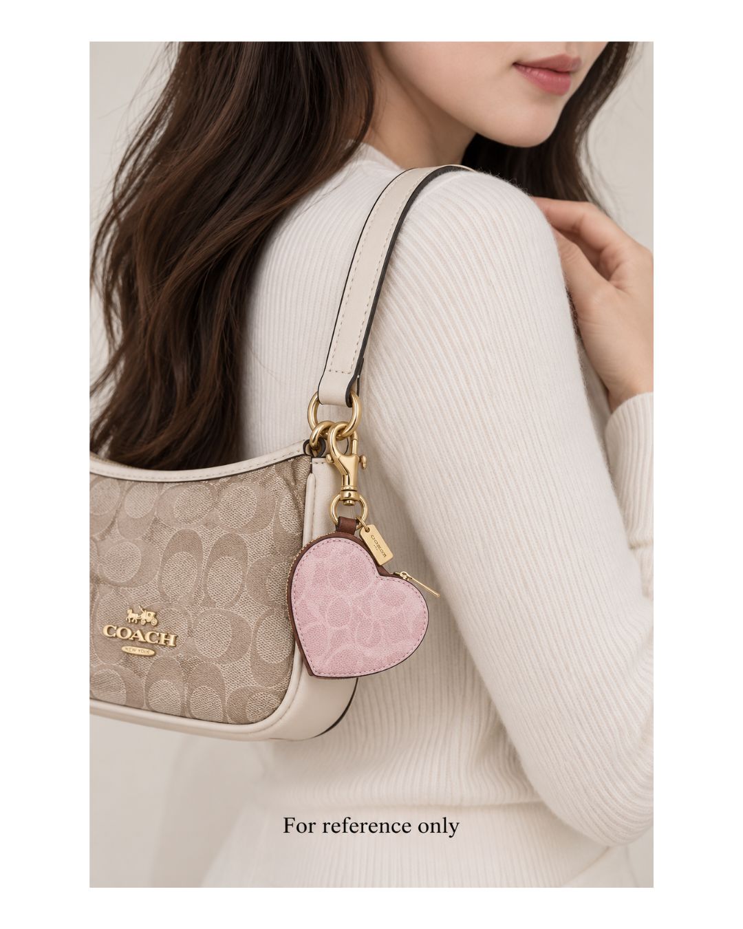 Coach Heart Bag Charm In Signature Canvas CEA22 Gold/Powder Pink NWT