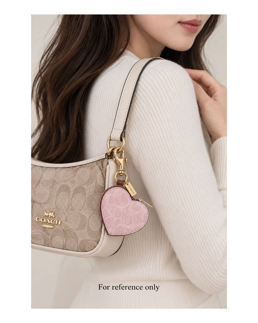 Coach Heart Bag Charm In Signature Canvas CEA22 Gold/Powder Pink NWT