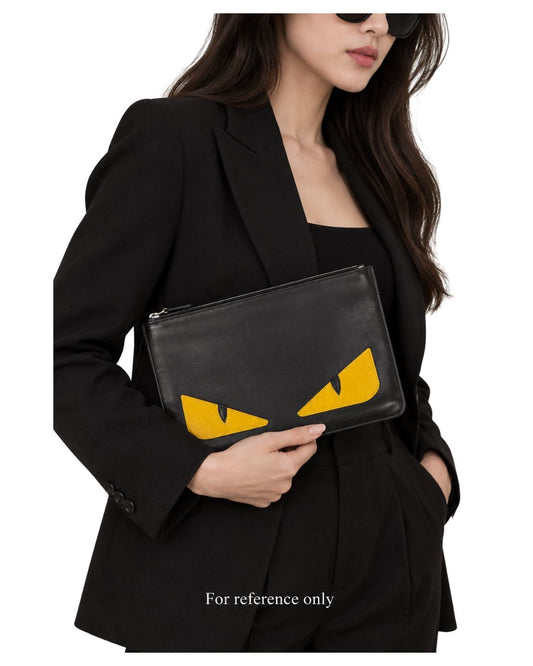Fendi Bag Bugs Monster Eyes Black Leather Clutch