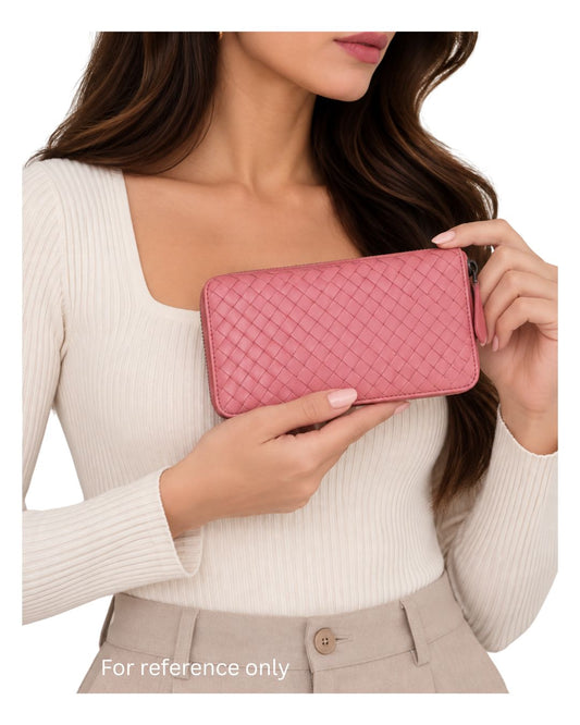 Bottega Veneta Intrecciato Pink Leather Zip Around Wallet