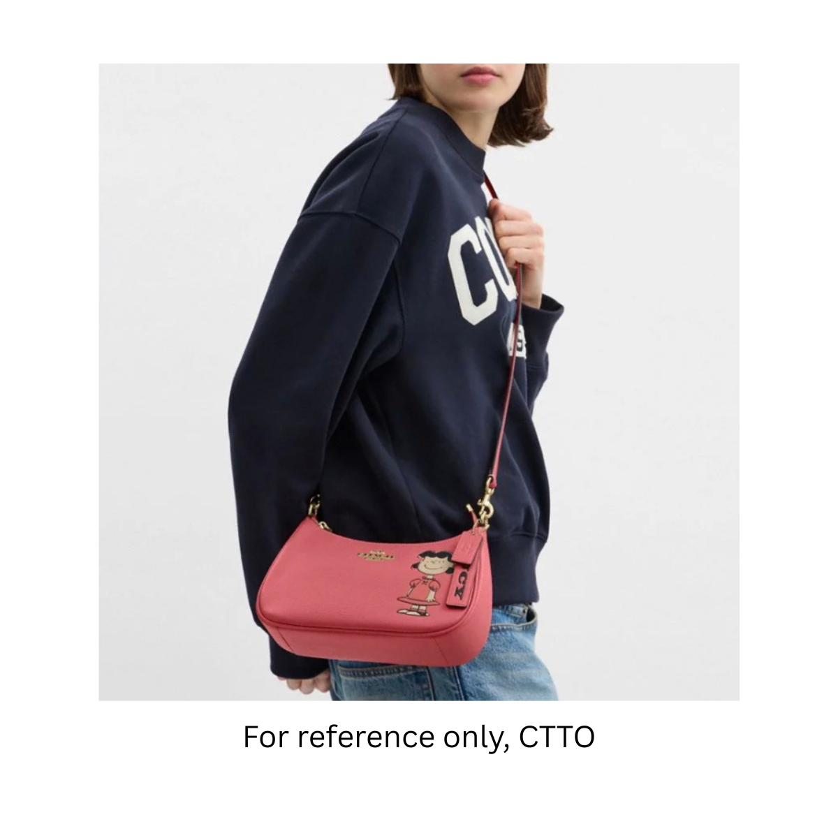 Coach X Peanuts Teri Shoulder Bag With Lucy CBM32 Leather/Bright Coral Multi NWT