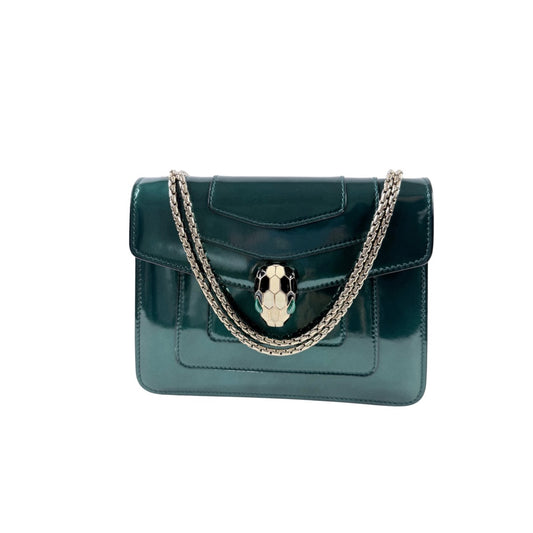 Bvlgari Serpenti Forever Mini Emerald Green Patent Leather Wallet on Chain Bag