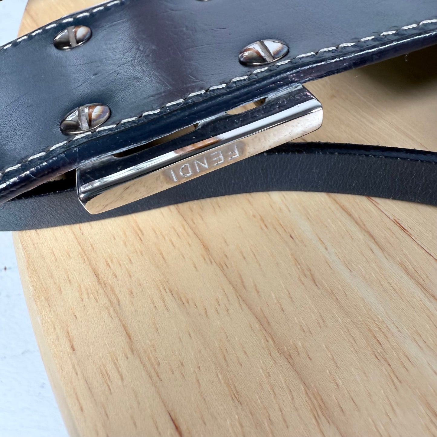 FENDI Zucchino Canvas Mamma Baguette Shoulder Bag Navy Silver