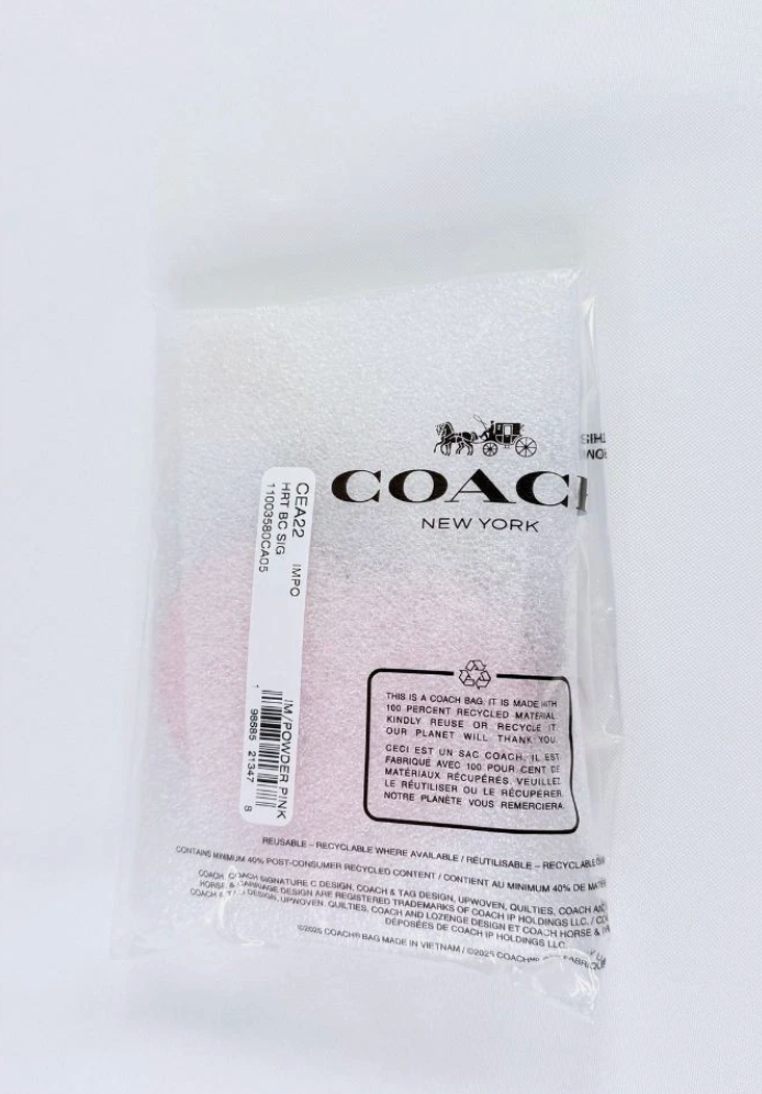 Coach Heart Bag Charm In Signature Canvas CEA22 Gold/Powder Pink NWT