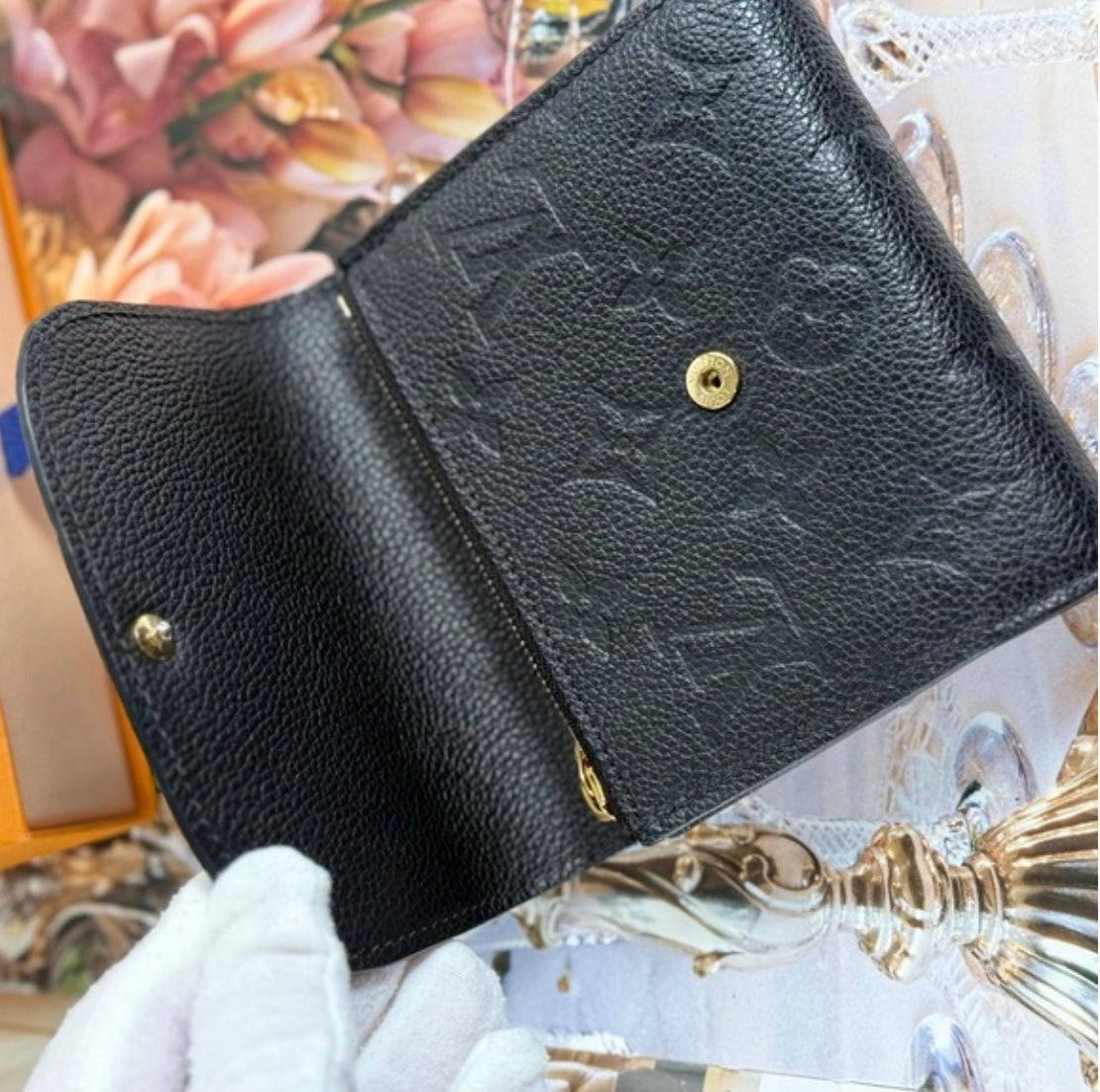 Louis Vuitton Monogram Empreinte Arianne Leather Trifold Wallet Black