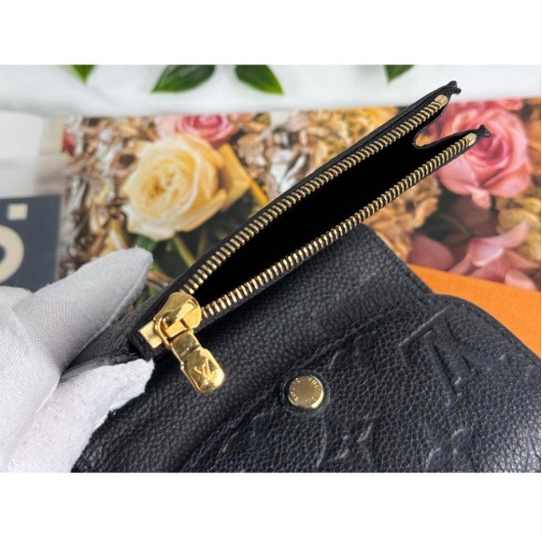 Louis Vuitton Monogram Empreinte Arianne Leather Trifold Wallet Black