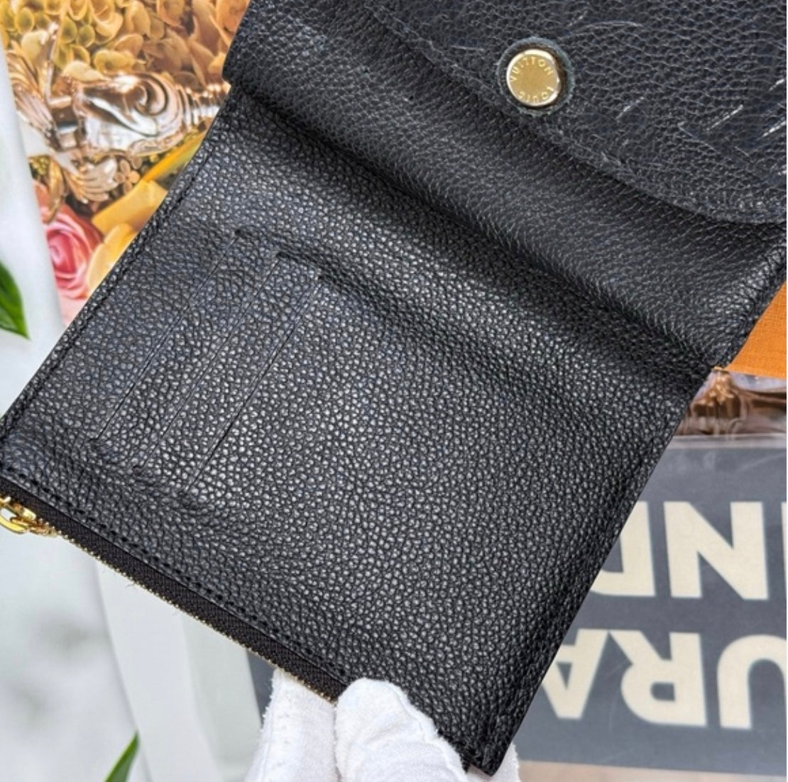 Louis Vuitton Monogram Empreinte Arianne Leather Trifold Wallet Black