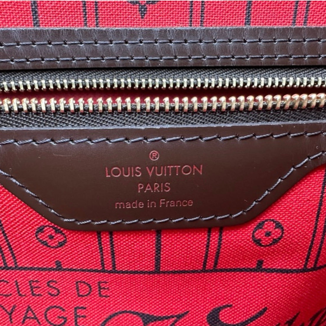 Louis Vuitton Neverfull MM Damier Ebene Canvas Cherry Red Lining Tote Bag