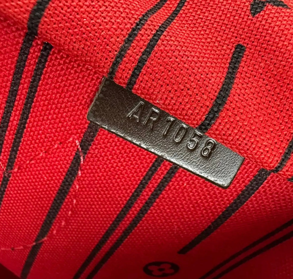 Louis Vuitton Neverfull MM Damier Ebene Canvas Cherry Red Lining Tote Bag