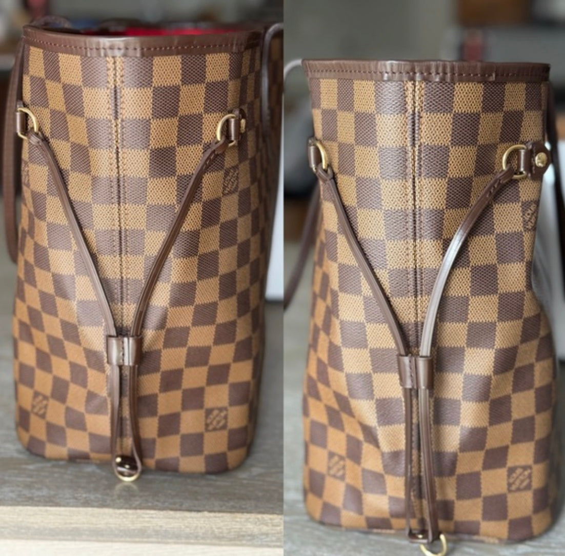 Louis Vuitton Neverfull MM Damier Ebene Canvas Cherry Red Lining Tote Bag