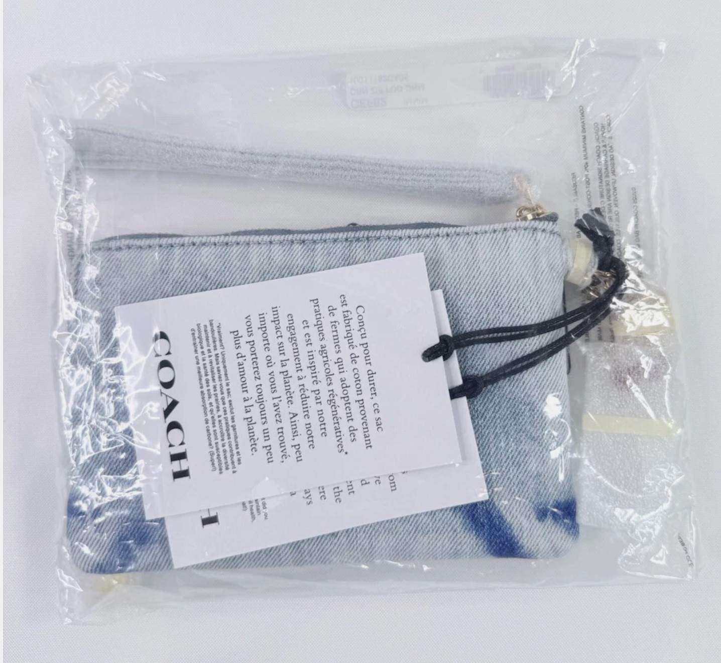 NWT Coach Corner Zip Wristlet With 2 CHARMS CEF82 In Loved Light Indigo Denim