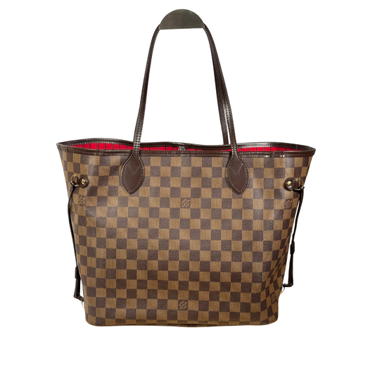 Louis Vuitton Neverfull MM Damier Ebene Canvas Cherry Red Lining Tote Bag