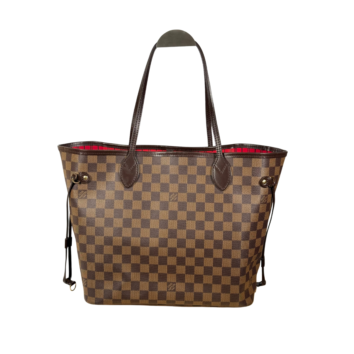 Louis Vuitton Neverfull MM Damier Ebene Canvas Cherry Red Lining Tote Bag