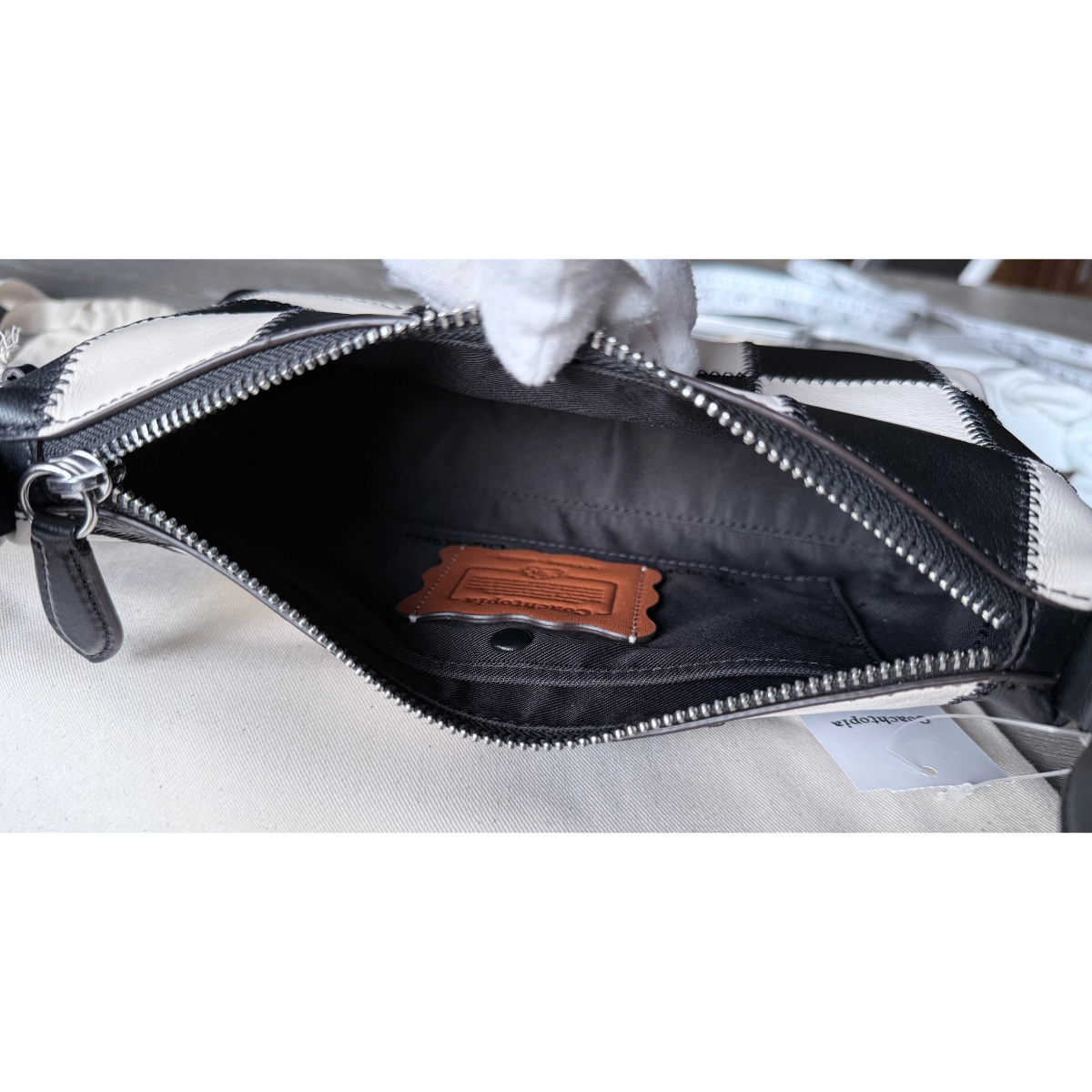 Coach SMALL Alter Ego Slouchy Checkerboard Black/White Shoulder Bag Coachtopia