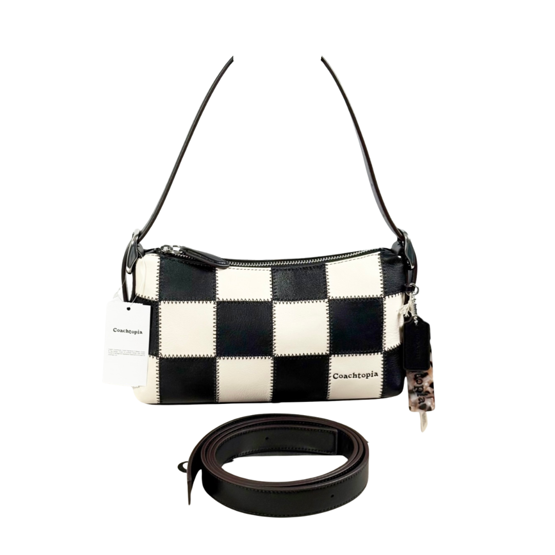 Coach SMALL Alter Ego Slouchy Checkerboard Black/White Shoulder Bag Coachtopia