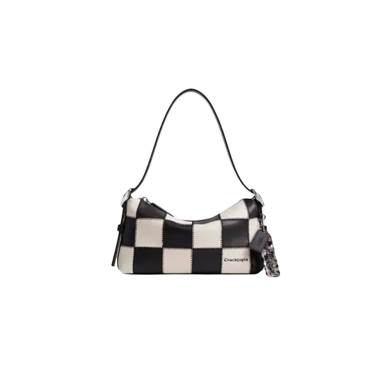 Coach SMALL Alter Ego Slouchy Checkerboard Black/White Shoulder Bag Coachtopia