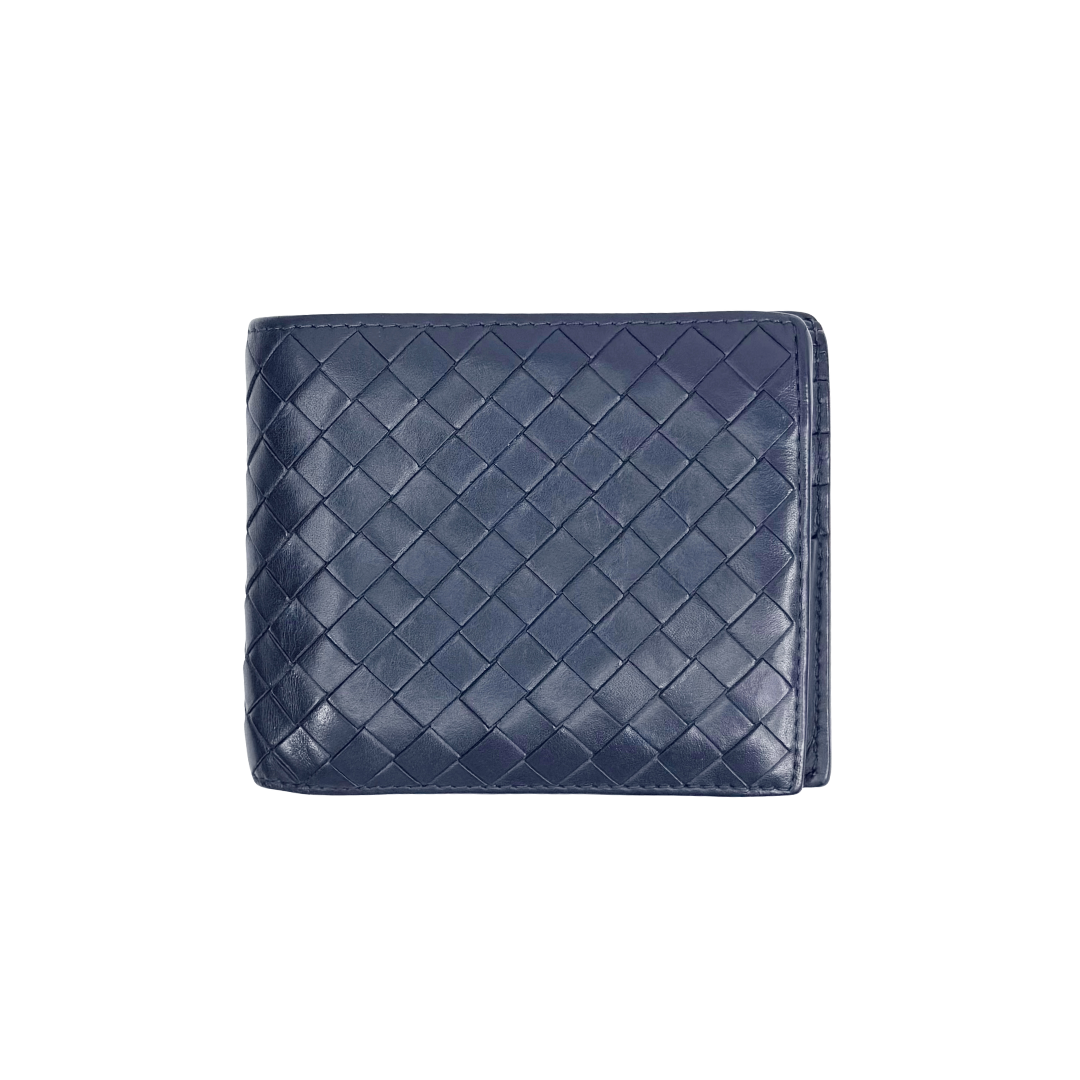 Bottega Veneta Intrecciato Wallet Bifold Leather Unisex Made in Italy Navy
