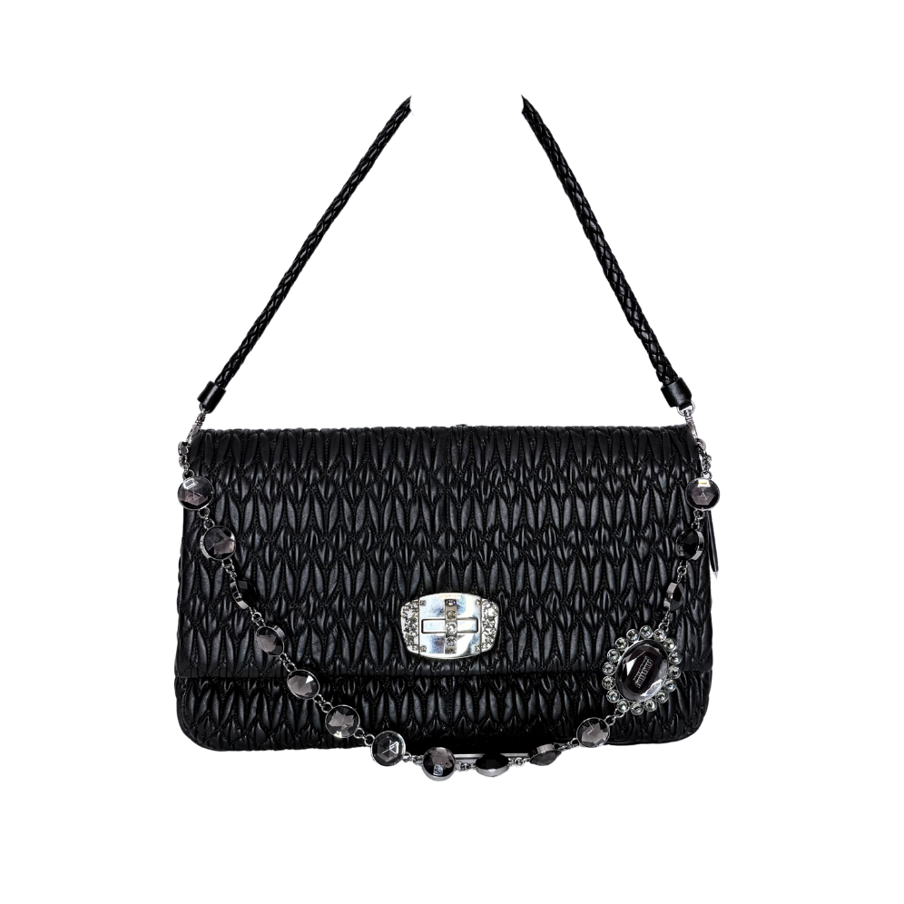 Miu Miu Quilted Nappa Leather Chain Shoulder Bag Black