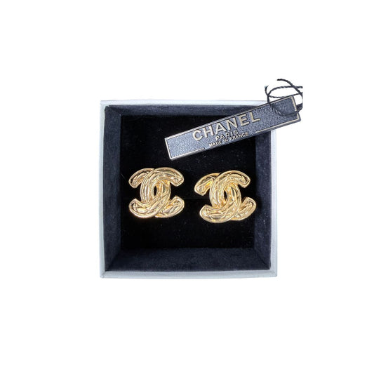 Chanel Matelassé Coco Mark Gold Metal Earrings