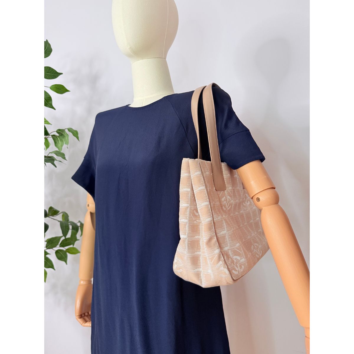 Chanel New Travel Line PM Tote Nylon Leather Beige