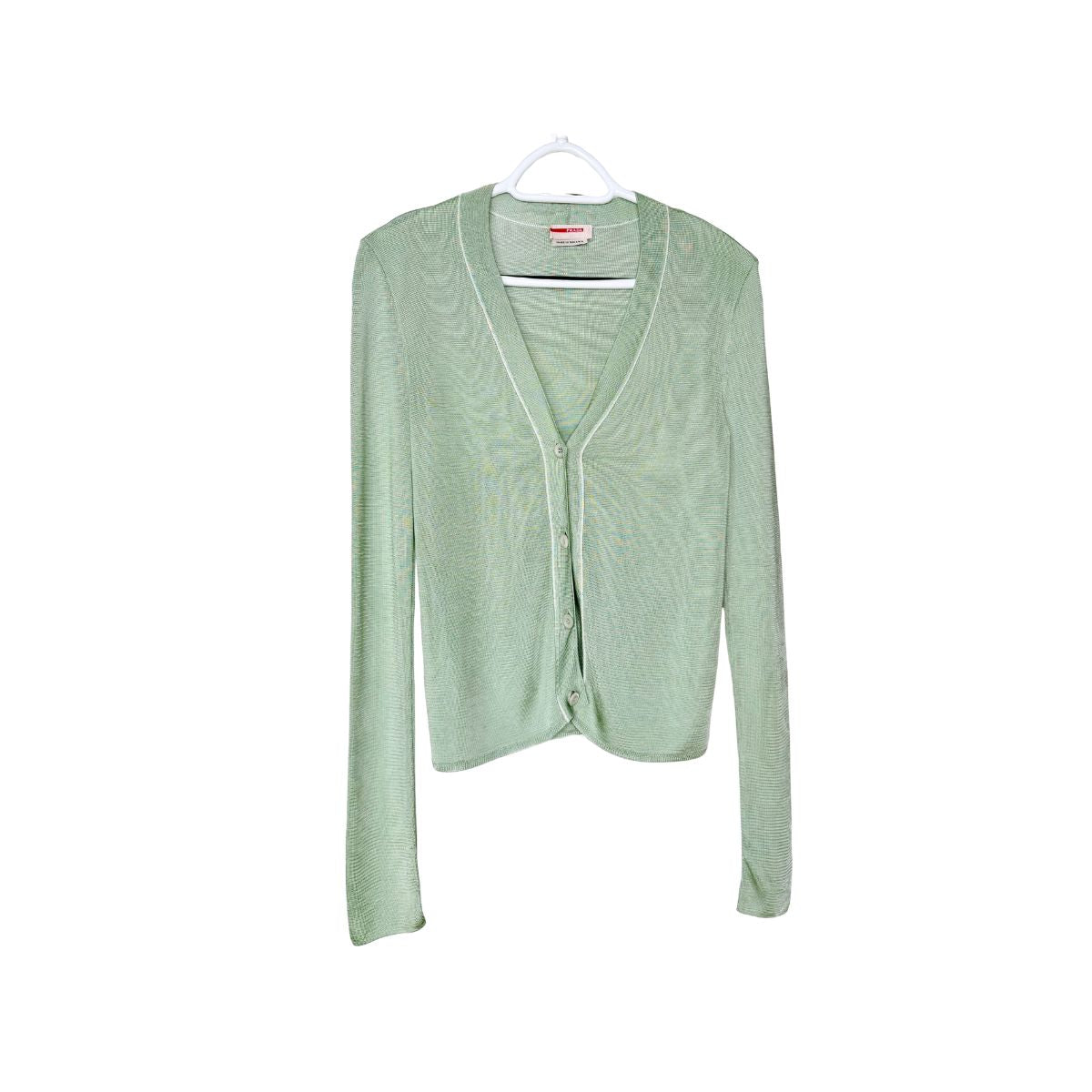 Prada Sheer Viscose Knit Cardigan Mint Green Lightweight Top