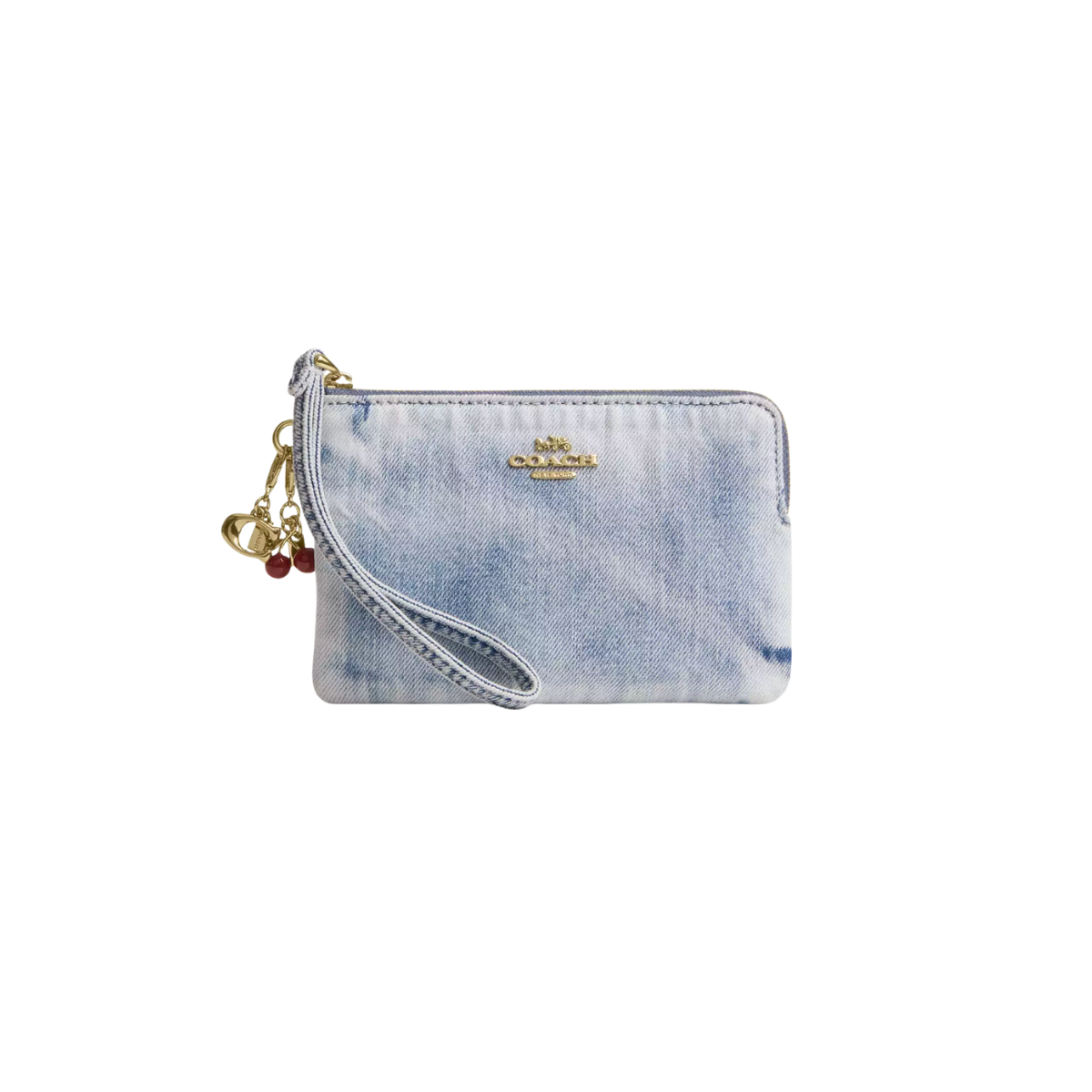 NWT Coach Corner Zip Wristlet With 2 CHARMS CEF82 In Loved Light Indigo Denim