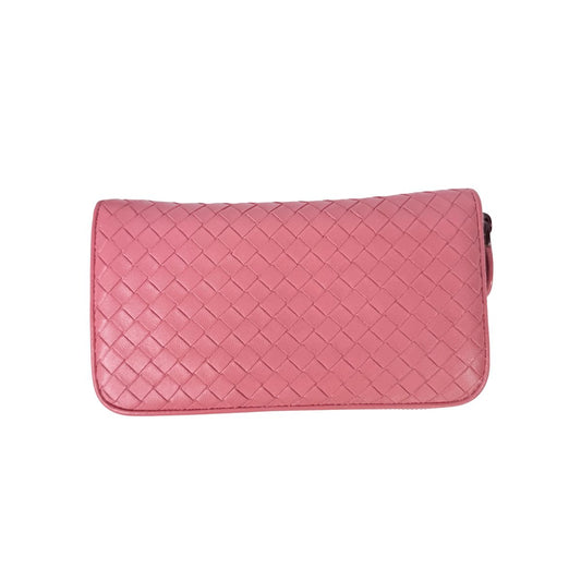 Bottega Veneta Intrecciato Pink Leather Zip Around Wallet