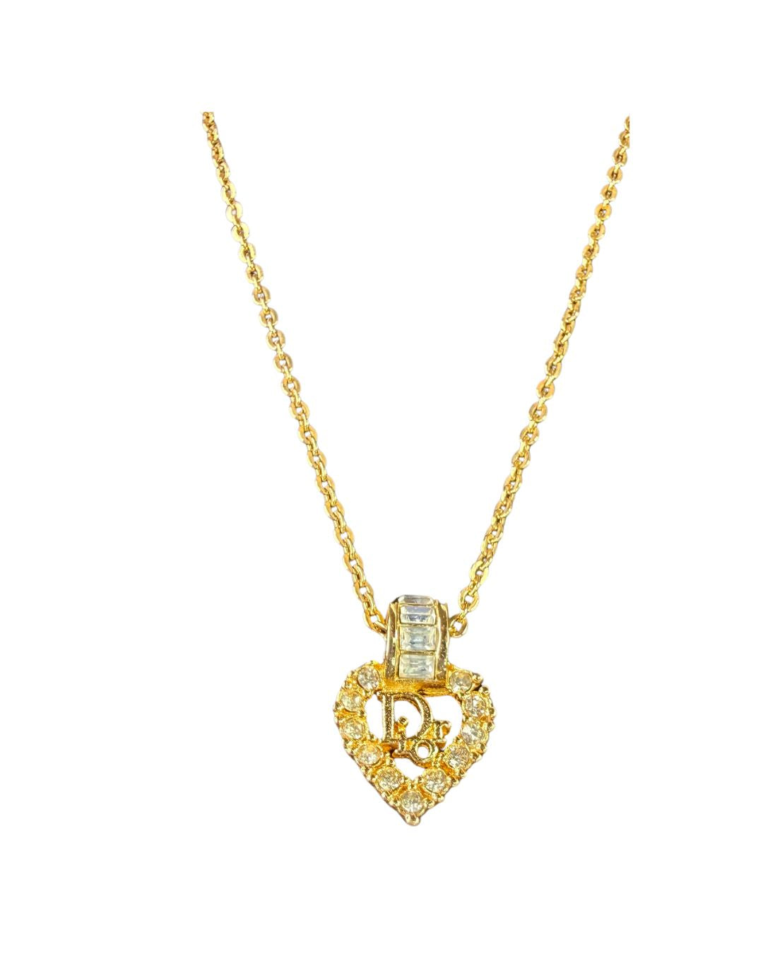 Christian Dior Vintage Gold-Plated Strass Heart CD Pendant Necklace