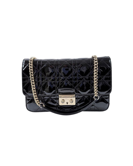 Christian Dior Miss Dior Promenade Patent Leather Black Wallet on Chain Bag