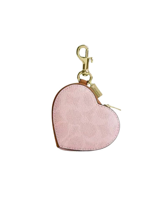 Coach Heart Bag Charm In Signature Canvas CEA22 Gold/Powder Pink NWT