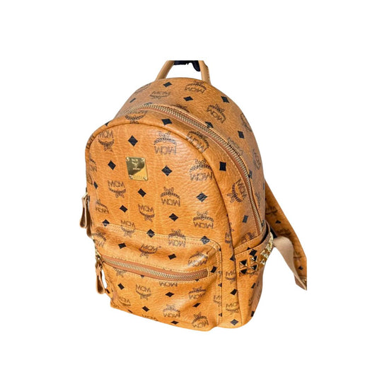MCM Small Stark Side Studs Backpack in Visetos Cognac