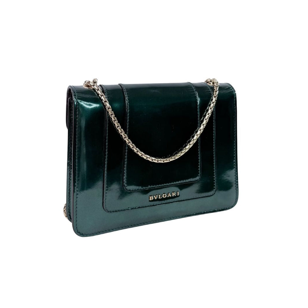 Bvlgari Serpenti Forever Mini Emerald Green Patent Leather Wallet on Chain Bag