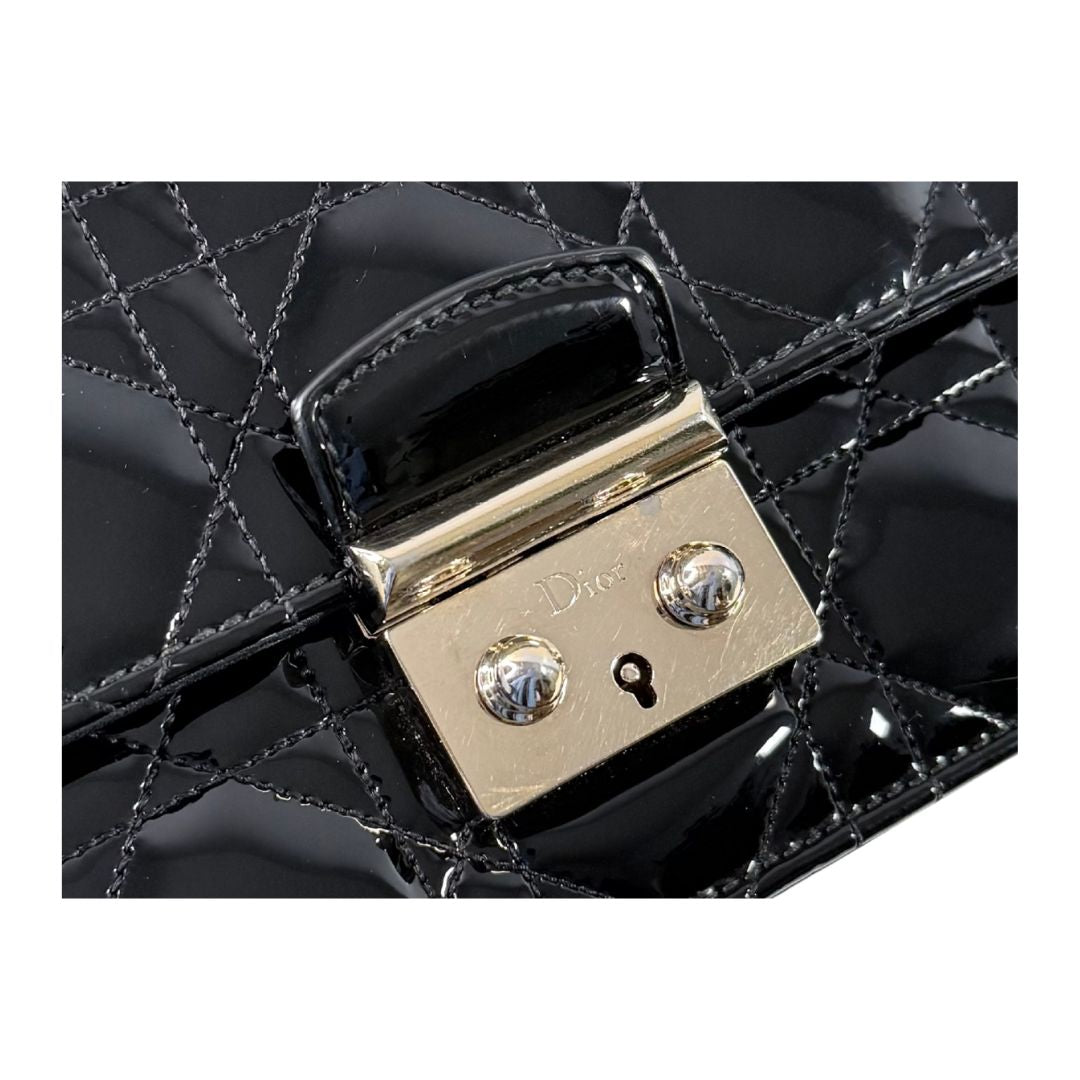 Christian Dior Miss Dior Promenade Patent Leather Black Wallet on Chain Bag