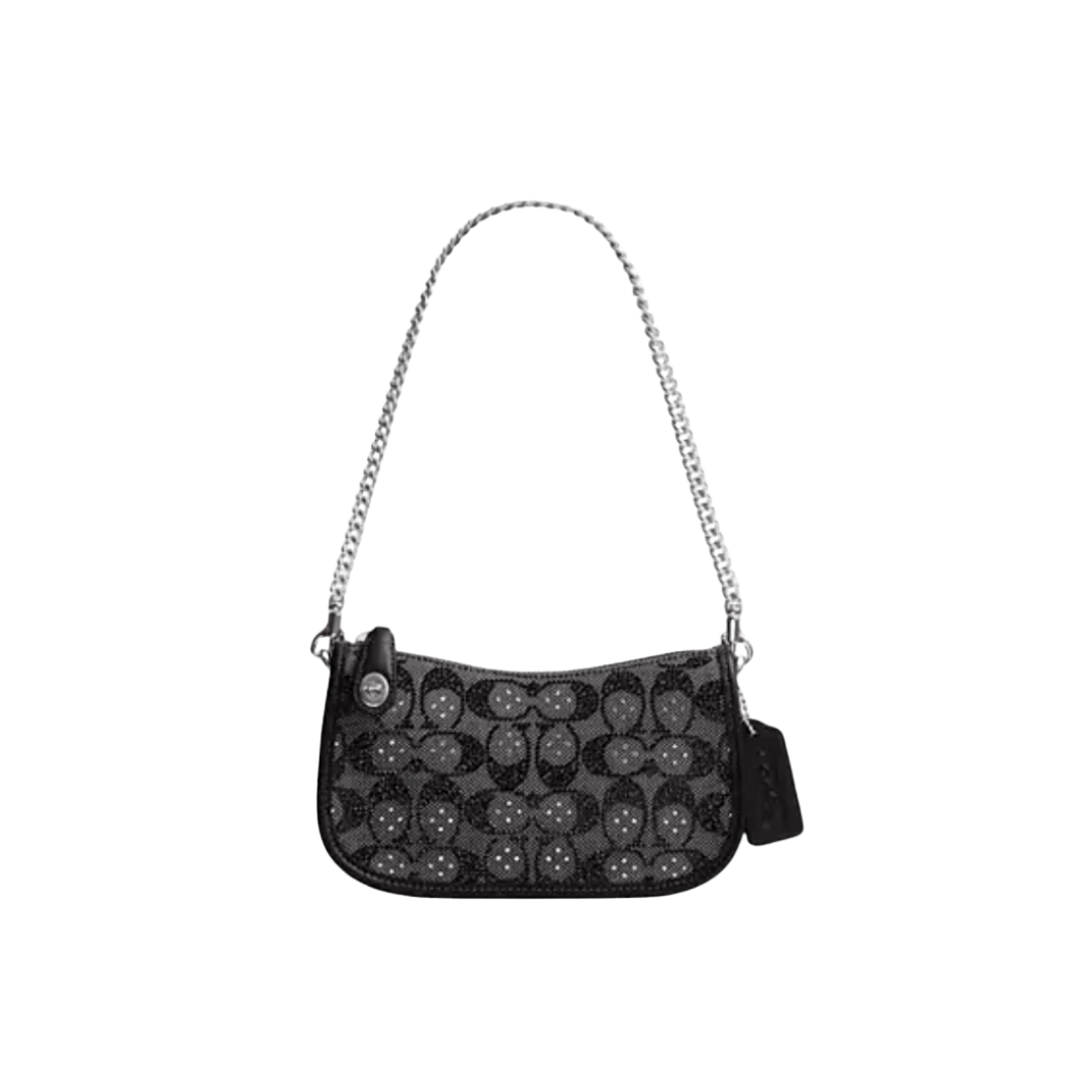 NWT Coach Swinger 20 Bag With Chain In Crystal Signature Jacquard CW568 Black