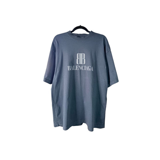 Balenciaga BB Logo Oversized Charcoal Grey Cotton T-Shirt