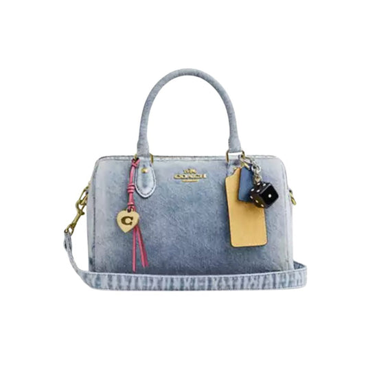 Coach Rowan Satchel Bag In Loved Denim With Charms