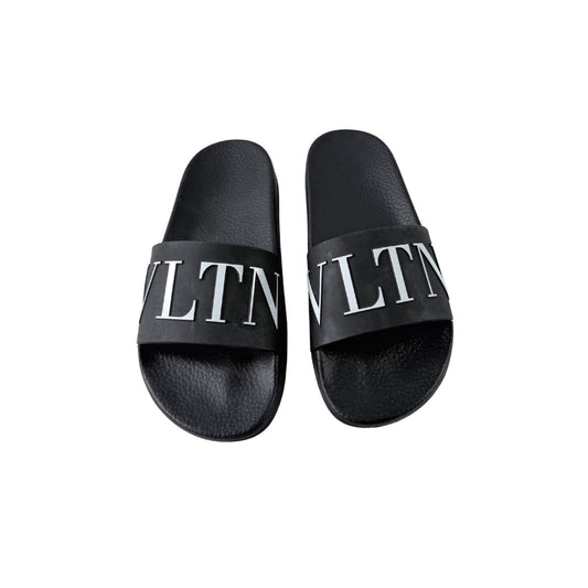 Valentino Garavani VLTN Logo Black Rubber Slide Sandals