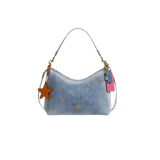 NWT Coach CEF26 Laurel Shoulder Bag In Loved Denim With Charms Light Indigo NWT