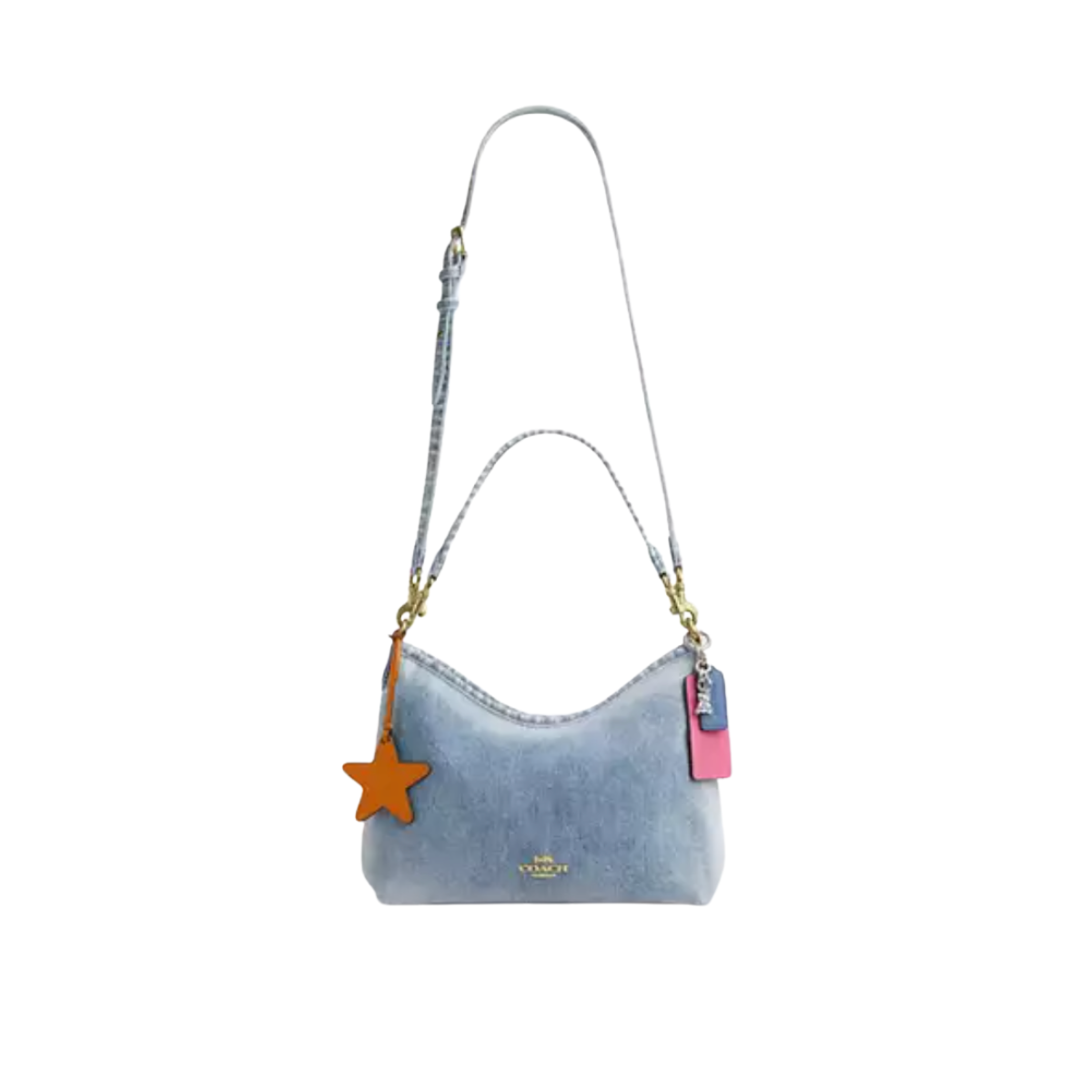 NWT Coach CEF26 Laurel Shoulder Bag In Loved Denim With Charms Light Indigo NWT
