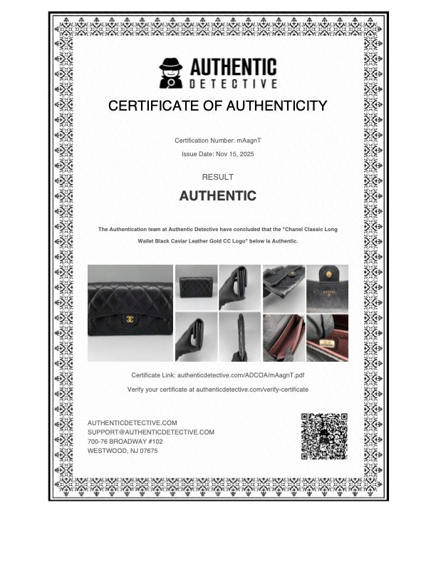 Chanel Classic Quilted Caviar Long Flap Wallet Gold CC Logo