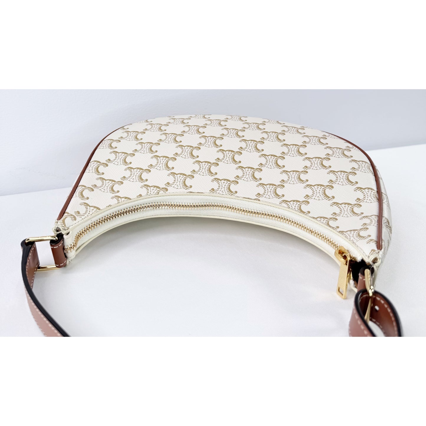 Celine White Triomphe Canvas Ava Shoulder Bag