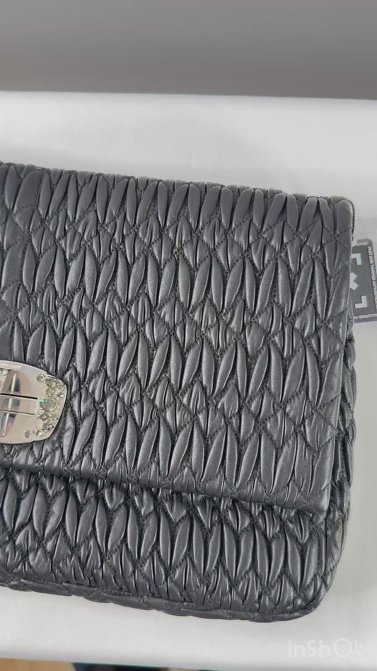 Miu Miu Black Crystal Cloquè Large Bag with Silver Hardware