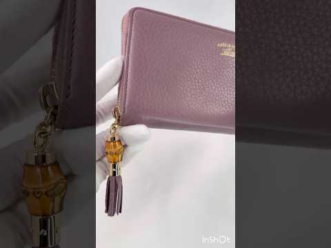 Gucci Purple Leather Bamboo Tassel Zip Around Wallet