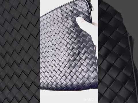 Bottega Veneta Intrecciato Portfolio Black Leather Zip Pouch