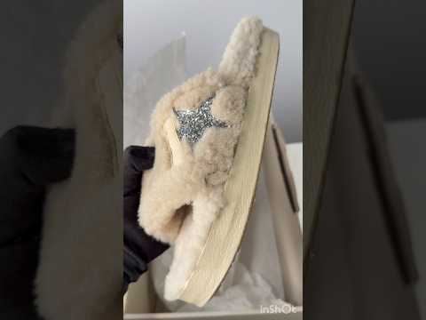 Golden Goose Poolstar Shearling Beige Silver Slide Sandals