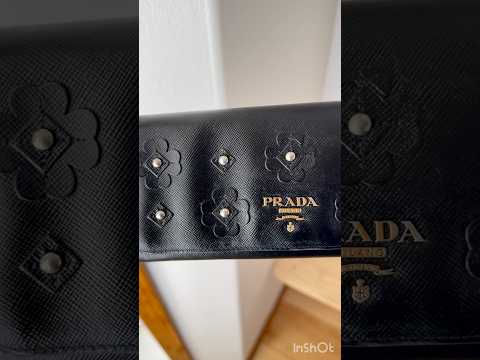 Prada Saffiano Leather Floral Appliqué Continental Flap Wallet Black