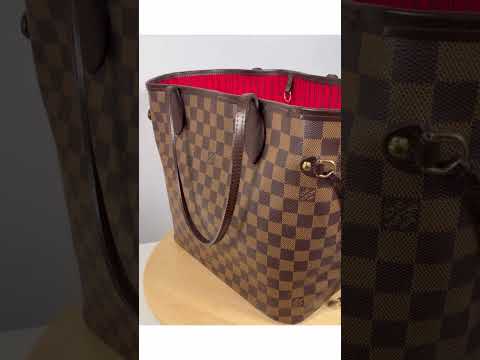 Louis Vuitton Neverfull MM Damier Ebene Canvas Cherry Red Lining Tote Bag